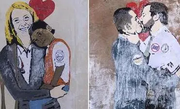 A Roma murales, bacio tra Salvini-di Maio