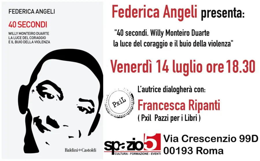 Roma, Federica Angeli presenta il libro “40 secondi” sulla tragica storia di Willy Monteiro Duarte