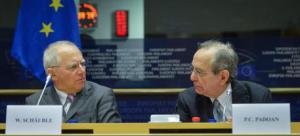 German Finance Minister Wolfgang Schaeuble and Italian Finance Minister Pier Carlo Padoan