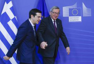 European Commission President Jean Claude Juncker welcomes Greek Prime Minister Alexis Tsipras