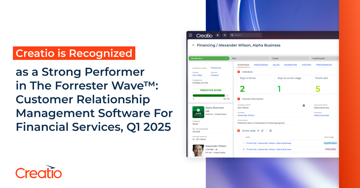 Creatio riconosciuta tra i leader nel CRM per i servizi finanziari da Forrester